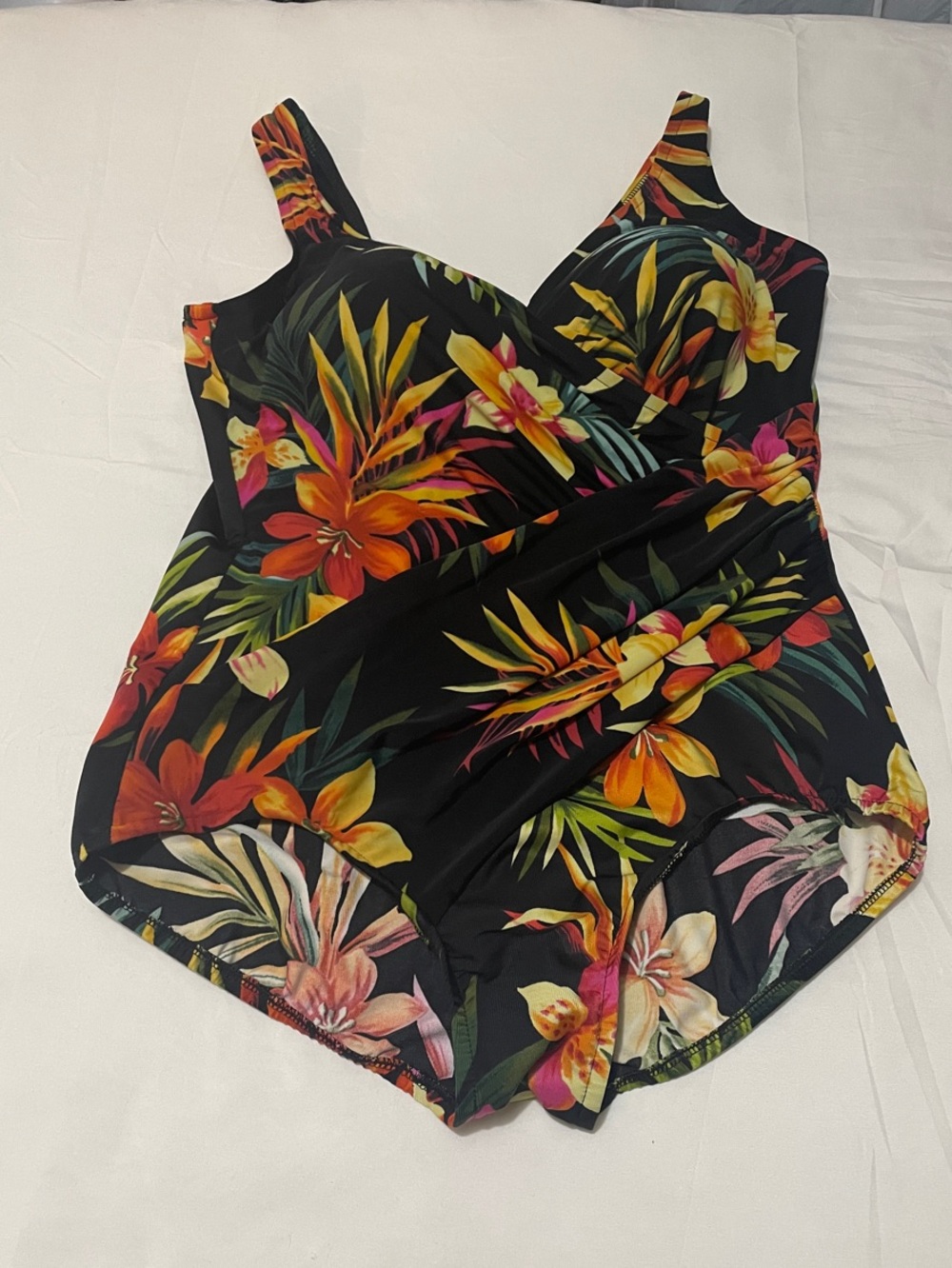 Miraclesuit Tropical Crossover Floral Black One-Piece Swimsuit 18W
